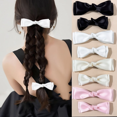 Pinzas para el Pelo con Lazo Doble Color Crema Estilo Francés Elegantes Pasadores de Cinta de Satén para Mujeres Niñas