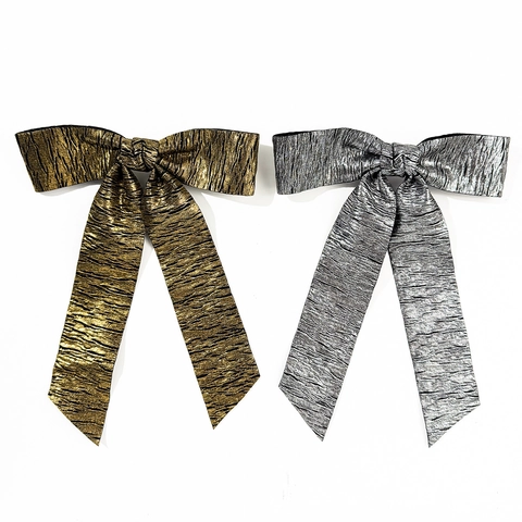 Dames Metallic Geplooid Lint Oversized Strik Haarklem Grote Strik Veerclip Elegant Goud Zilver Mode Haaraccessoires