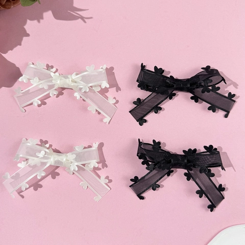 Balletcore Zoet Lint Strik Haarclip Hart Kant Mesh Eendenbek Clip Voor Vrouwen Meisjes Elegante Haaraccessoires
