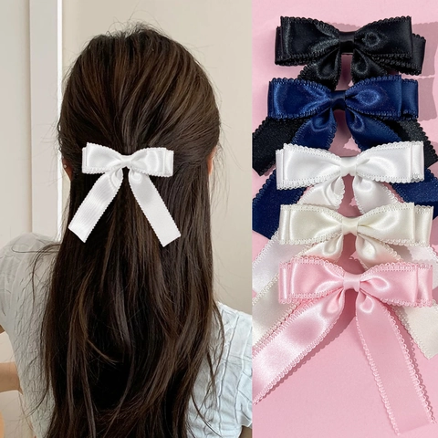Clip de Pelo de Lazo de Cinta Dulce Con Borde de Encaje Elegante Lazo de Satén Clip de Pico de Pato Para Mujeres Niñas Accesorios para el Cabello