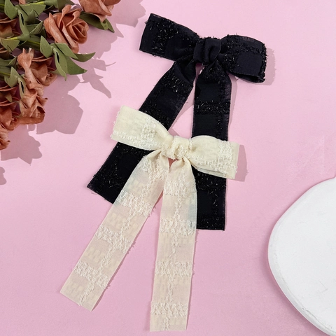 Französisch Elegante Schleifenband Haarklammer Vintage Tweed Jacquard Haarnadel Mit Langem Band Künstliche Perlen Haarschmuck Für Damen