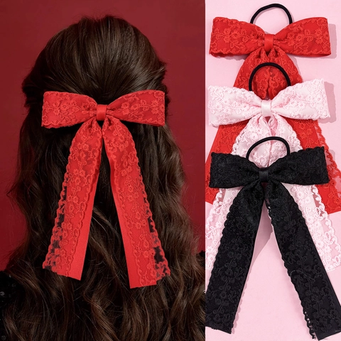 Elastico per Capelli con Fiocco in Pizzo Vintage Francese per Donna Eleganti Accessori per Capelli in Pizzo Floreale con Nastri