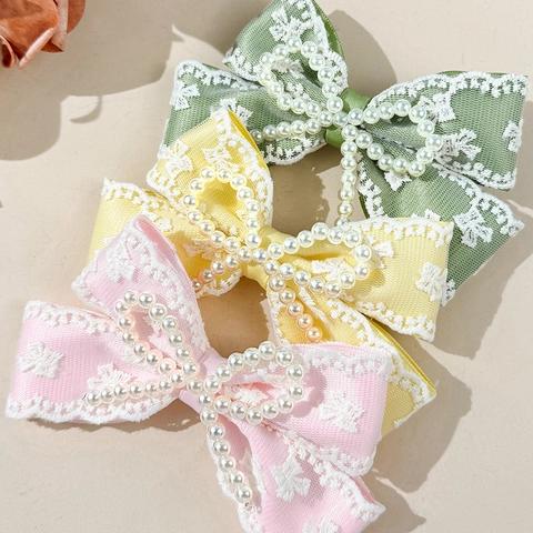 Elegante Fermaglio per Capelli con Fiocco in Pizzo Decorazione di Künstliche Perle Stile Francese per Donna Ragazza Festa Quotidiana