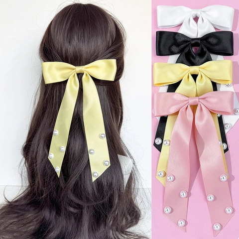 Pinza para el Pelo con Lazo de Satén y Cinta de Perlas Artificiales de Imitación Horquillas Francesas Grandes para Mujer Accesorios Pelo