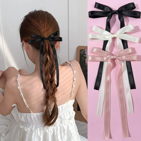 Französisch Schleife Haarklammer Elegant Spitze Satin Lang Band Haarschmuck Damen Süß Vintage Stil Kopfschmuck