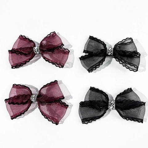 Sweet Mesh Lace Bow Hair Clips With Rhinestone Center Elegant Alloy Duckbill Hairpins For Women Girls Hair Accessories