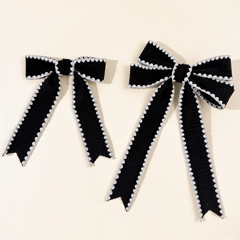 Lazo para el Pelo Vintage Francés para Mujer Estilo Hepburn Retro Cinta Larga de Tela Pinza de Pico de Pato con Bordado