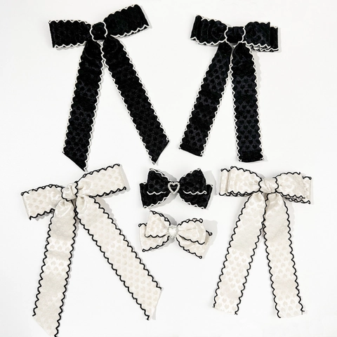 Elegant Ribbon Bow Knot Hair Clip For Women French Style Webbing Hairpin With Heart Rhinestone Scallop Edge Hair Accessories