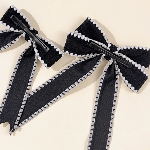 Lazo para el Pelo Vintage Francés para Mujer Estilo Hepburn Retro Cinta Larga de Tela Pinza de Pico de Pato con Bordado