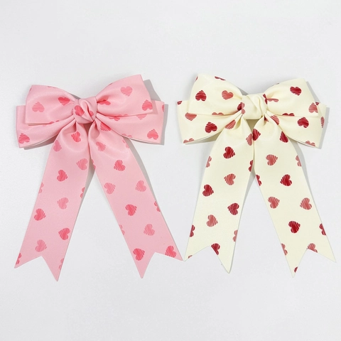 Süße Herz Print Schleife Haarklammer Für Damen Satin Band Streamer Haarnadel Elegant Prinzessin Stil Kopfschmuck Accessoire