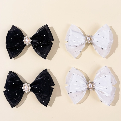 Fermaglio per Capelli a Fiocco in Maglia per Donna Ragazza Con Perla Artificiale Strass Dolce Stile Principessa Elegante