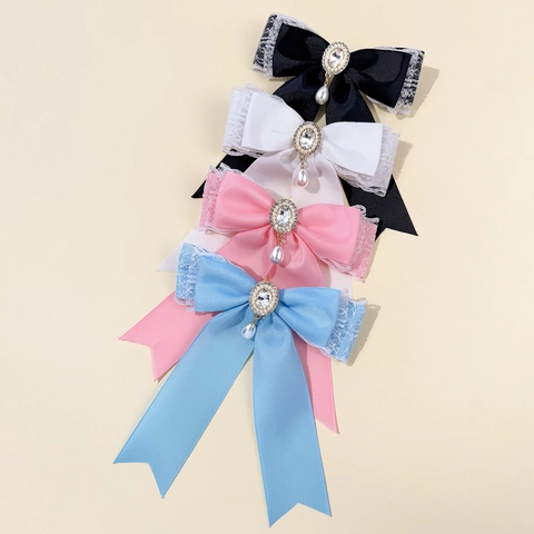 Pince à Cheveux Nœud en Dentelle Style Palais Vintage Femmes Strass Perle Artificielle Clip à Ressort Bijoux de Mode