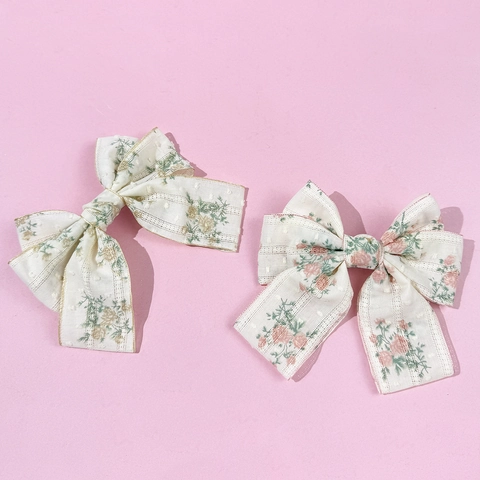 Sweet Floral Bow Hair Clip For Women French Retro Fabric Spring Clip Elegant Mori Style Hair Accessories