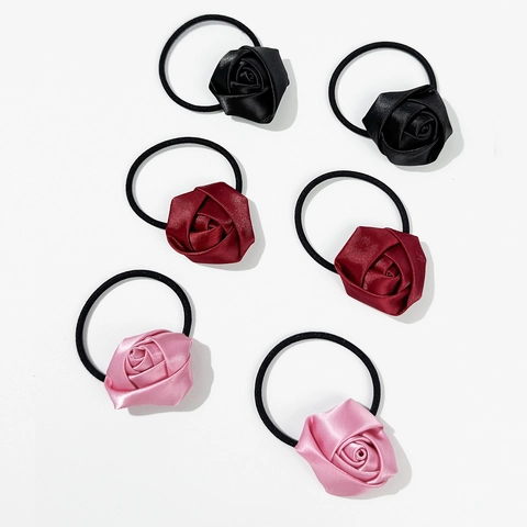 Elegant Rose Flower Fabric Hair Ties For Women High Elasticity Scrunchies Floral Hair Bands Handmade Ponytail Holder Accessory
