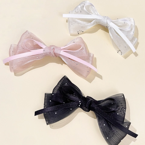 Pince à Cheveux Nœud en Maille Élégante Française pour Femmes Style Ballet Ruban Satin Paillettes Accessoires Cheveux