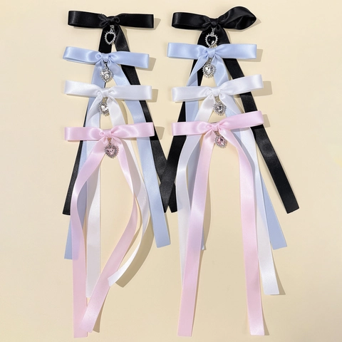Satin Band Schleife Haarspange Herz Strass Anhänger Süß Balletcore Krokodilklemme Damen Mädchen Haarschmuck