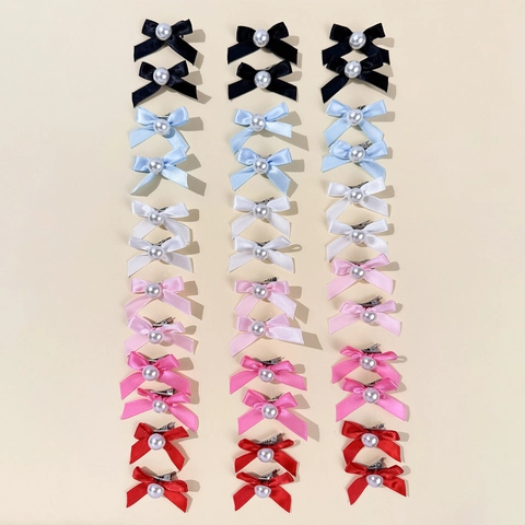 Mollette per Capelli con Fiocco in Nastro di Raso e Perla Artificiale Dolce Balletcore Clip a Becco d'Anatra Donna Ragazze