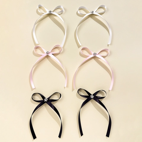 Pinzas para el Cabello de Lazo de Satén Con Estrella Strass Cinta Larga Balletcore Rosa Blanco Negro para Mujer Niña