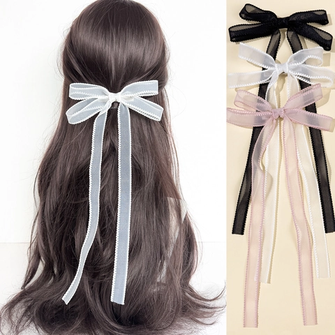 Balletcore Schleife Haarspange Mit Langen Bändern Organza Netzgewebe Handgefertigt Süß Haarschmuck Für Damen Mädchen Dekoration