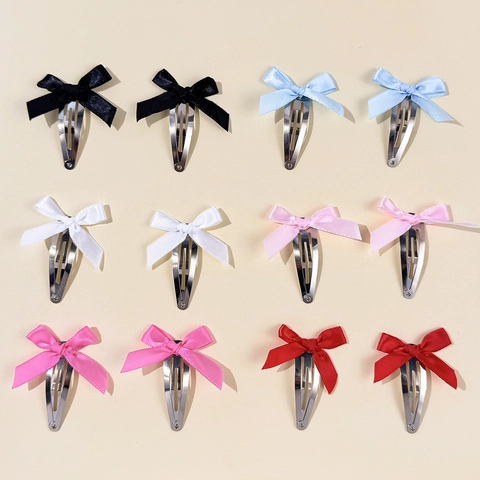 Sweet Balletcore Style Satin Ribbon Bow Hair Clips For Women Girls Cute Multiple Colors Snap Clips Hair Accessories Pair