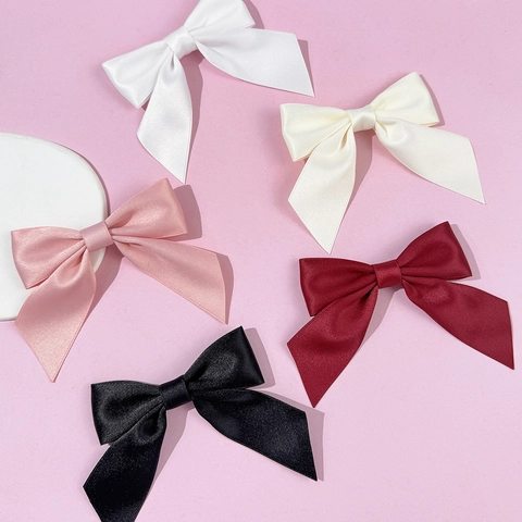 Sweet Satin Ribbon Bow Brooch Pin For Women Girls JK School Uniform Shirt Decor Elegant Korean Style Solid Color Accessory
