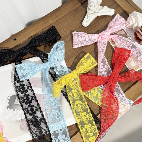 Retro Spitze Blumen Haarband Damen Vintage Hohl Blume Haarschleife Langer Schal Haargummi Zubehör Party Alltag
