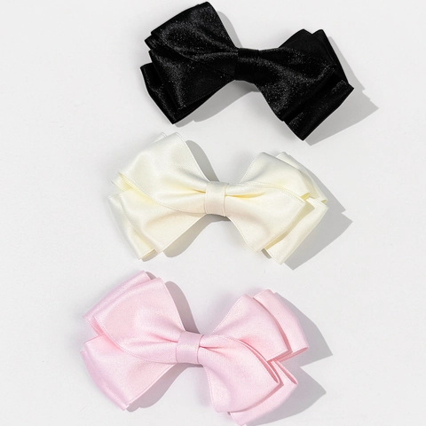 Pinza para el Cabello con Lazo de Satén de Doble Capa Dulce Lindo Clip de Pico de Pato Elegante Accesorios para el Cabello Mujer
