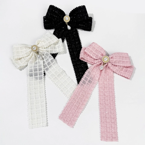 Elegante Pinza para el Cabello con Lazo de Encaje Vintage Francés Con Adorno de Perla Artificial Pinza de Cocodrilo Estilo Tweed Mujer