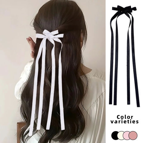 Zoete Balletcore Haarclip met Strik en Lint Lange Lint Schulpedge Haarpeld Elegante Haaraccessoires Voor Vrouwen Meisjes
