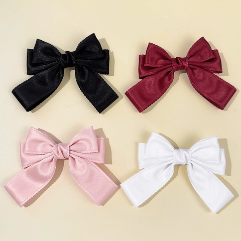 Pasador de Lazo de Satén Hecho a Mano Elegante Dulce Borde Festoneado Pinza de Pico de Pato para Mujer Accesorios de Cabello