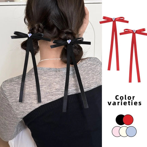 Süße Balletcore Band Schleife Haarspangen Für Damen Herz Strass Lange Quaste Entenschnabel Clips Koreanischen Stil Haarschmuck