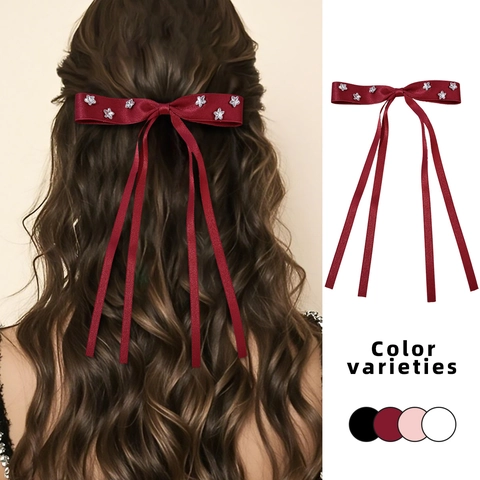 Zoete Satijn Lint Strik Haarclip Met Ster Strass Lange Linten Balletcore Esthetische Haaraccessoire Voor Dames