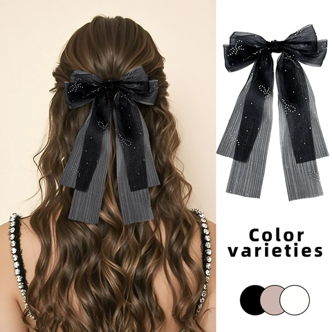 Elegante Pinza para el Pelo con Lazo de Malla con Detalles de Strass Cinta de Tul Accesorios para el Cabello para Mujer Estilo Bosque Dulce