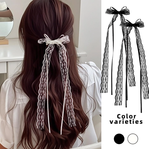 Süße Spitze Schleife Haarklammern Mit Bändern Für Damen Fee Pferdeschwanz Zopf Clip Koreanischer Stil Prinzessin Kopfschmuck Handgemacht