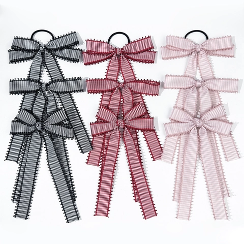 Pinza de Pelo de Lazo de Cinta de Cuadros Estilo Japonés para Mujer Dulce Patrón de Cuadros Fresco con Borlas Largas Accesorio para el Cabello Académico
