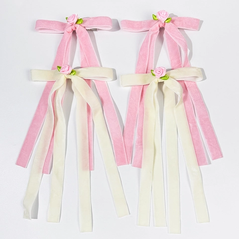 Pastoraal Fluweel Strik Haarclip Voor Dames Zoete Bloem Lint Eendebek Clip Handgemaakte Meisjesachtige Strik Haarnaald Sieraden