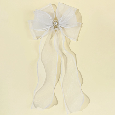 Elegante Fermaglio per Capelli a Fiocco in Rete per Donna Stile Fata Nappa di Perle Artificiali Clip a Molla Gioielli