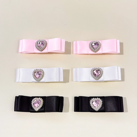 Dolci Fermagli per Capelli a Fiocco in Raso per Donna Decorazione a Cuore con Strass e Perle Artificiali Accessori Capelli