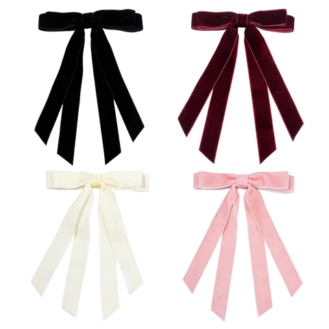 Elegant Samt Schleife Haarspange Mit Langen Bändern Vintage Große Schleife Entenschnabelklemme Für Damen Mode Haarschmuck