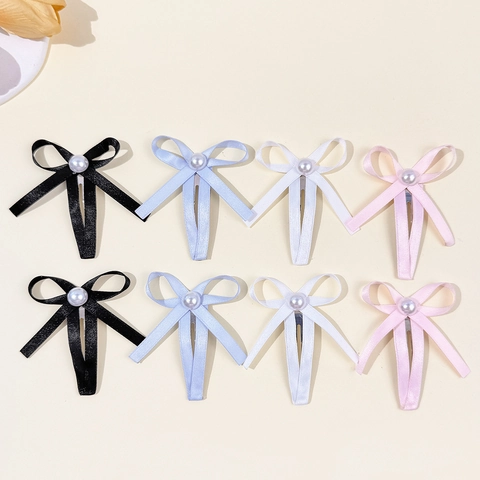 Dolce Fermaglio per Capelli a Fiocco in Nastro di Raso Con Perla Artificial Sintetica Elegante Clip BB per Donna Ragazze Quotidiano Festa Accessori Capelli