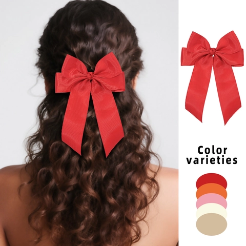 Grosgrain Ribbon Bow Hair Clip Solid Color Double Layer Large Bowknot Barrette For Women Girls Sweet Hair Accessories