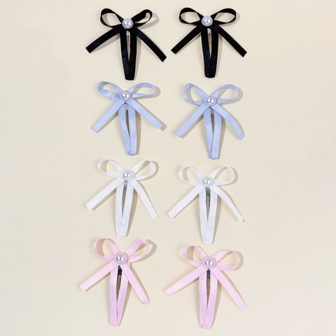Dolce Fermaglio per Capelli a Fiocco in Nastro di Raso Con Perla Artificial Sintetica Elegante Clip BB per Donna Ragazze Quotidiano Festa Accessori Capelli