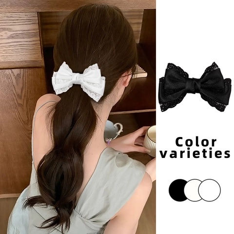 Pinza para el Cabello de Lazo de Encaje Vintage Elegante Cinta de Satén Borde de Encaje Floral Tocado para Mujer Diario Accesorios