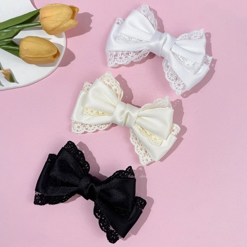 Pinza para el Cabello de Lazo de Encaje Vintage Elegante Cinta de Satén Borde de Encaje Floral Tocado para Mujer Diario Accesorios