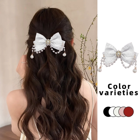 Barrette Cheveux Nœud en Satin Élégant Avec Glands en Künstliche Perles de Culture et Décoration de Tournesol en Strass Style Lolita