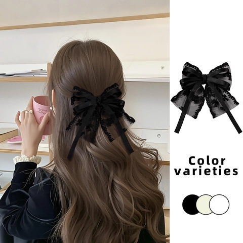 Pince à Cheveux Nœud en Dentelle Vintage Français Élégant Ruban Satin Longs Rubans Épingle à Cheveux Style Coréen Doux Accessoire Cheveux Femme