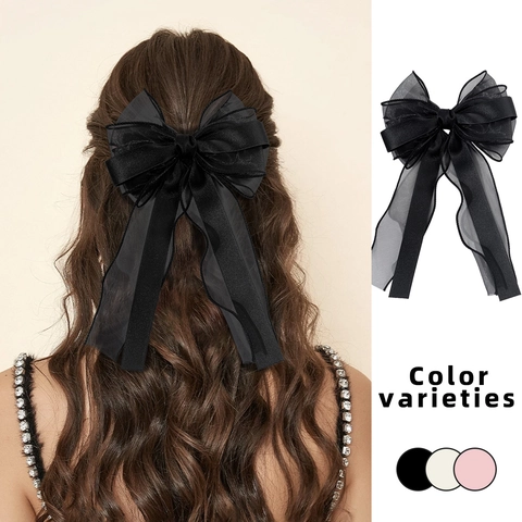 Oversized Satin Organza Bow Hair Clip Elegant Double Layer Ribbon Barrettes Princess Style Hair Accessory For Women Party