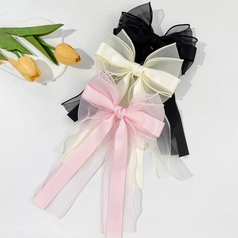 Oversized Satin Organza Bow Hair Clip Elegant Double Layer Ribbon Barrettes Princess Style Hair Accessory For Women Party