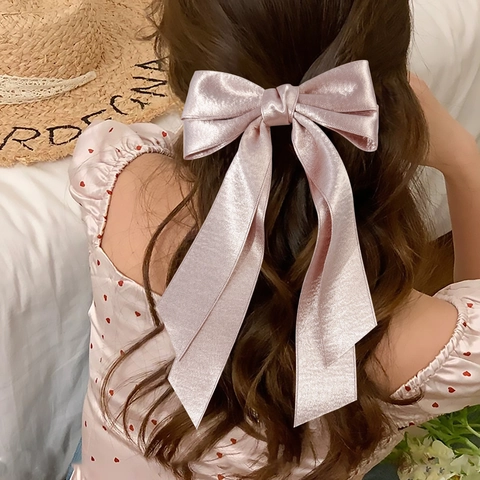 Französischer Eleganter Satin Schleife Haarclip Mit Langen Bändern High End Hinterkopf Feder Entenschnabel Clip Für Damen Alltag Party Haarschmuck