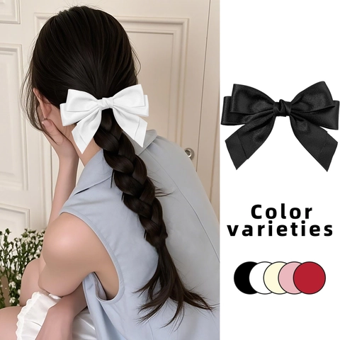 Handmade Satin Ribbon Bow Hair Clip For Women Elegant Oversized Duckbill Clip Versatile Simple Fashion Hair Accessories